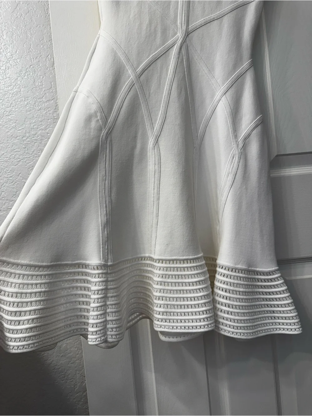 DVF White Knit Fit & Flare Dress Cap Sleeve Mini Dress Sz S